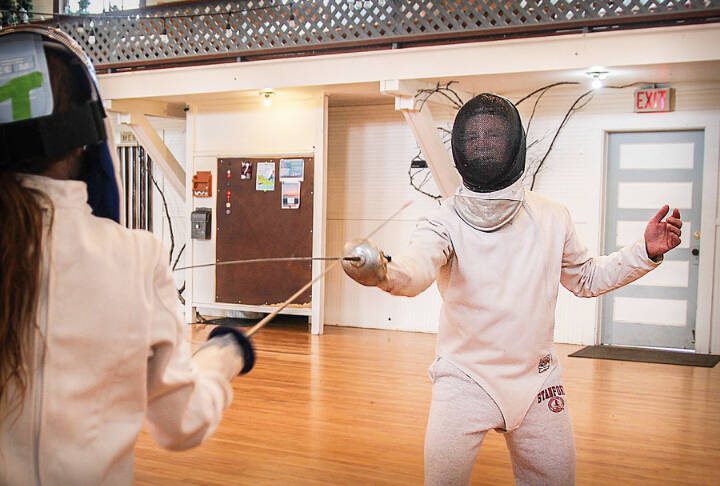 Bob Tearse spars with a student during a lesson at Bayview Community Hall in Langley. (Luisa Loi / Whidbey News-Times)