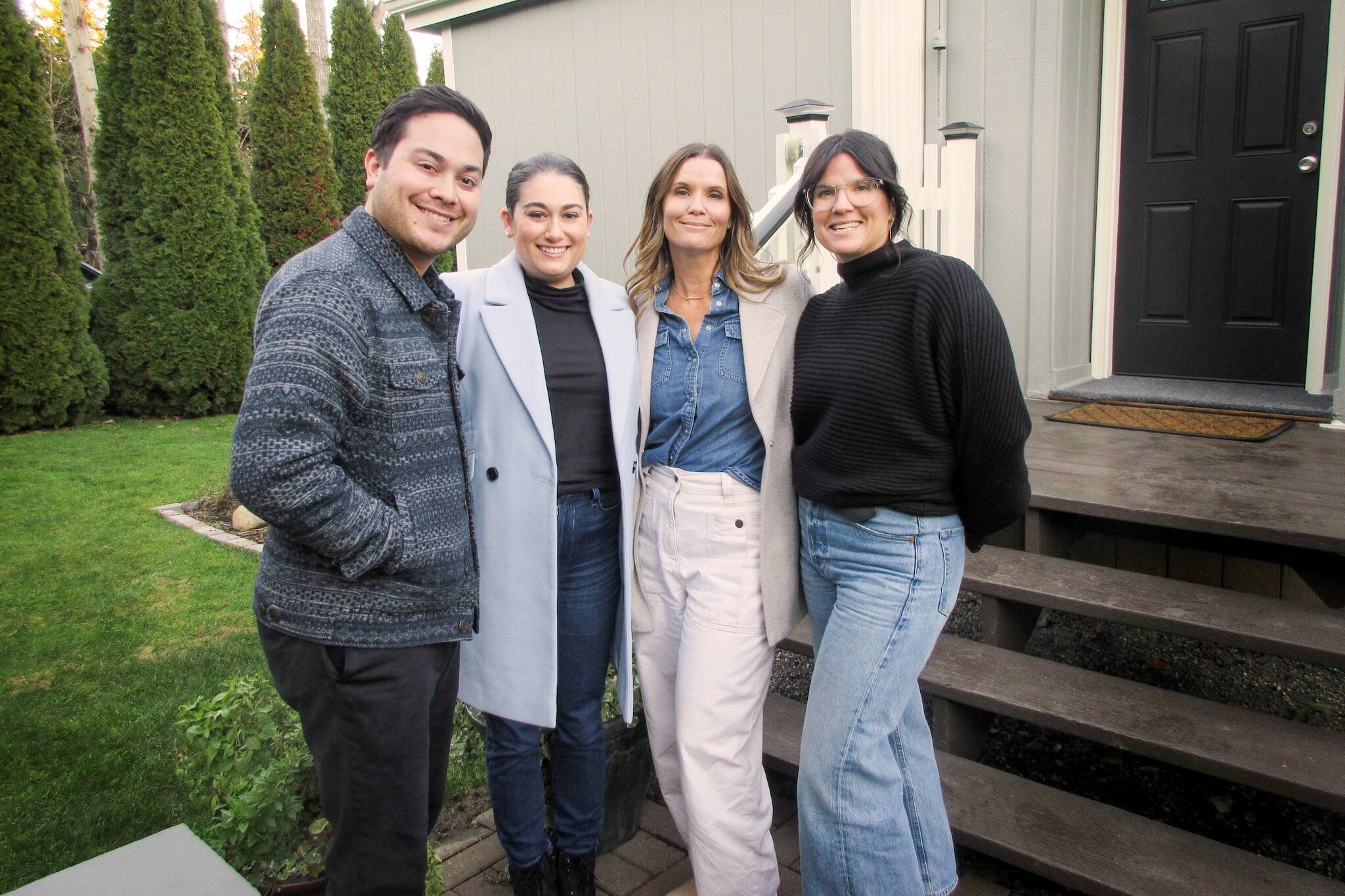 “Unsellable Houses” hosts Lyndsay Lamb (far right) and Leslie Davis (second from right) show homes in Snohomish County to Randy and Gina (at left) on an episode of “House Hunters: All Stars” that airs Thursday. (Photo provided by HGTV photo)