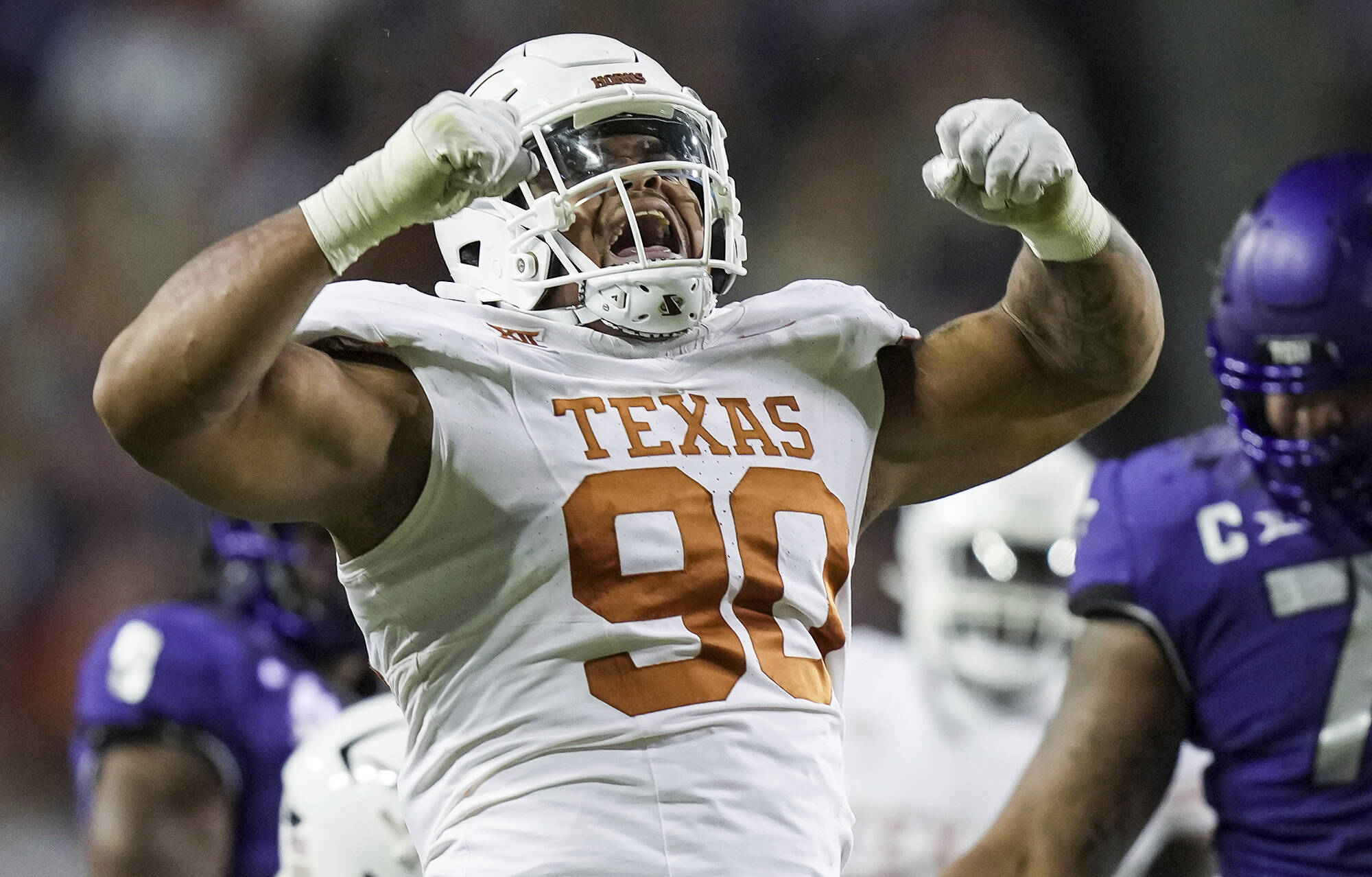 Texas defensive lineman Byron Murphy II (90) was selected in the first round, 16th overall, of the NFL draft by the Seattle Seahawks. (Ricardo B. Brazziell/Austin American-Statesman via AP, File)