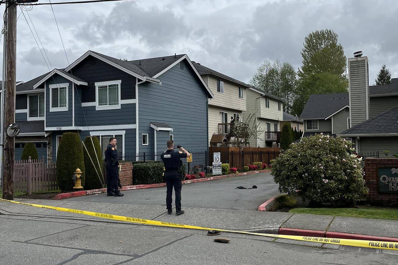 Detectives investigate a shooting that occurred in the 9800 block of 18th Ave W on Friday April 26 in Everett. (Photo provided by the Everett Police Department)