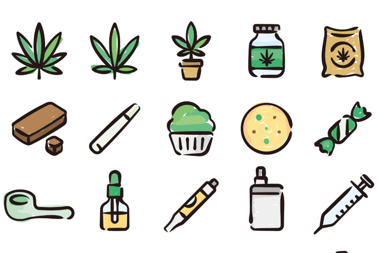 This is a set of Cannabis product icons. This is a set of simple icons that can be used for website decoration, user interface, advertising works, and other digital illustrations.