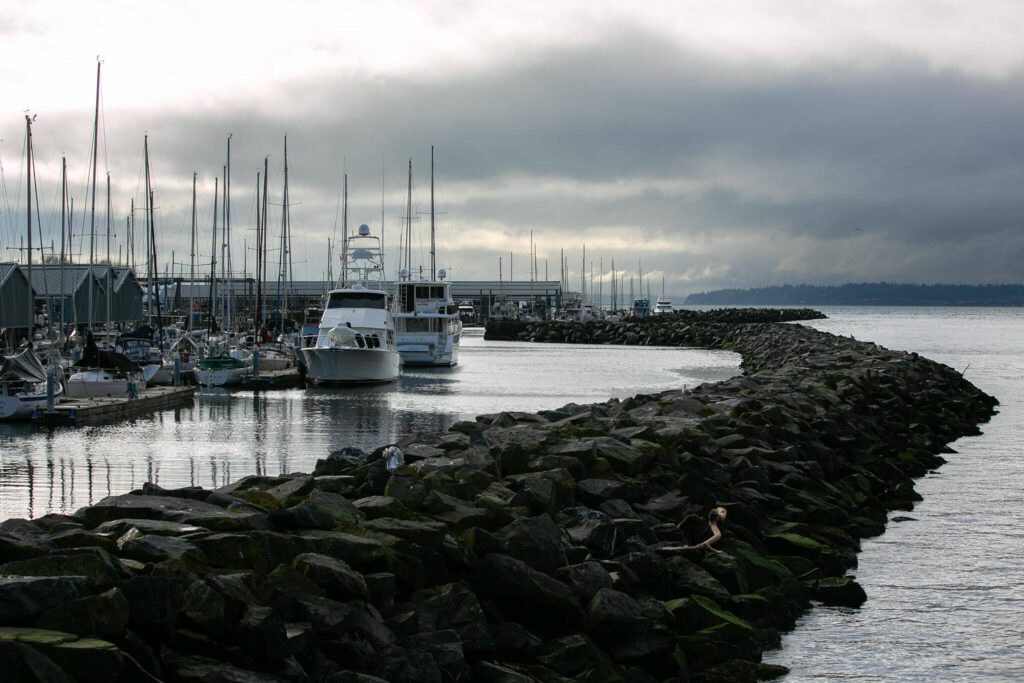 Boats are moored behind the breakwater at the Port of Edmonds on Wednesday, Jan. 24, 2024, in Edmonds, Washington. (Ryan Berry / The Herald)
