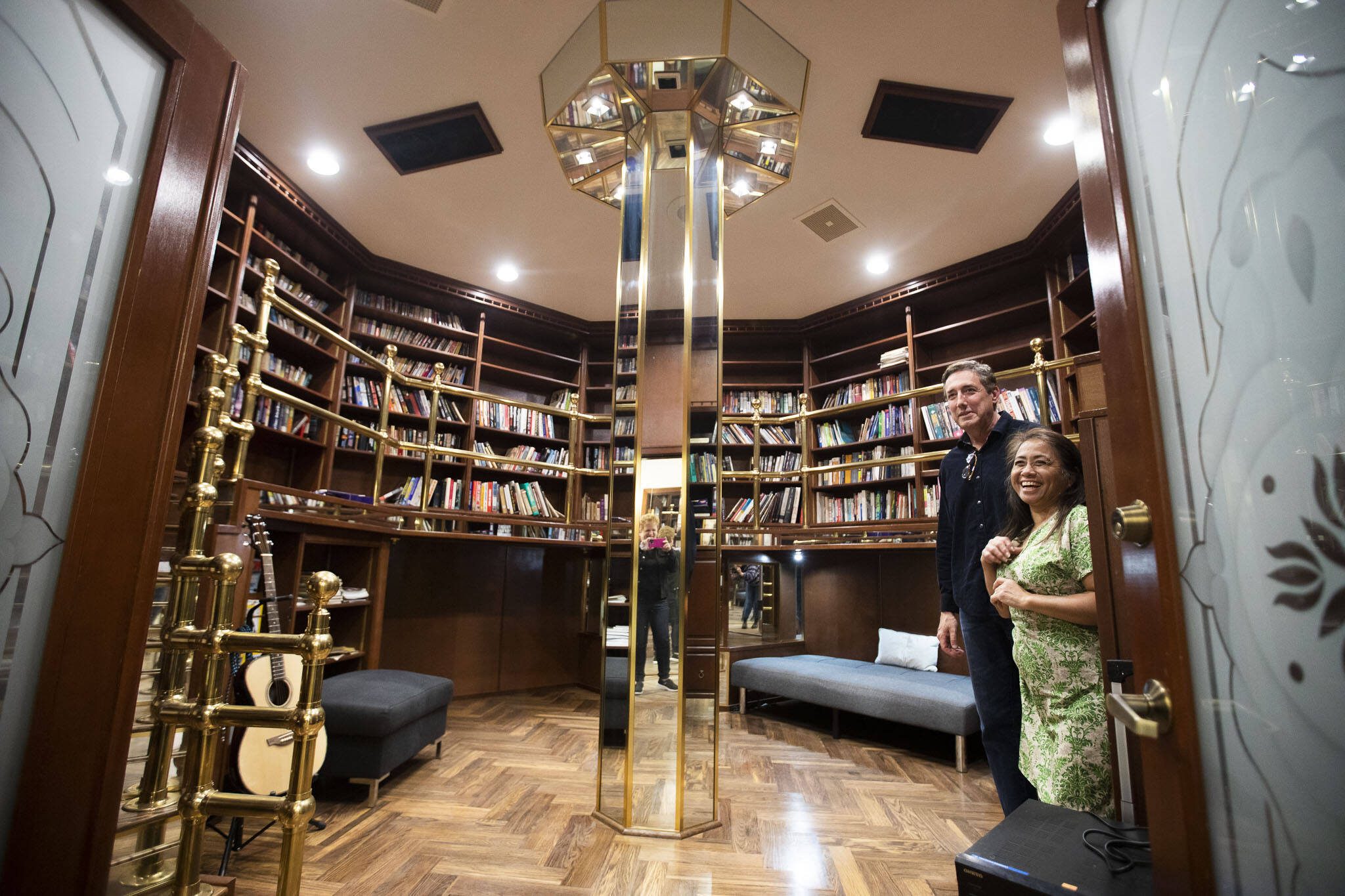 Emma Corbilla Doody and her husband, Don Doody, inside their octagonal library at the center of their octagon home on May 2, 2024 in Sultan. (Olivia Vanni / The Herald)