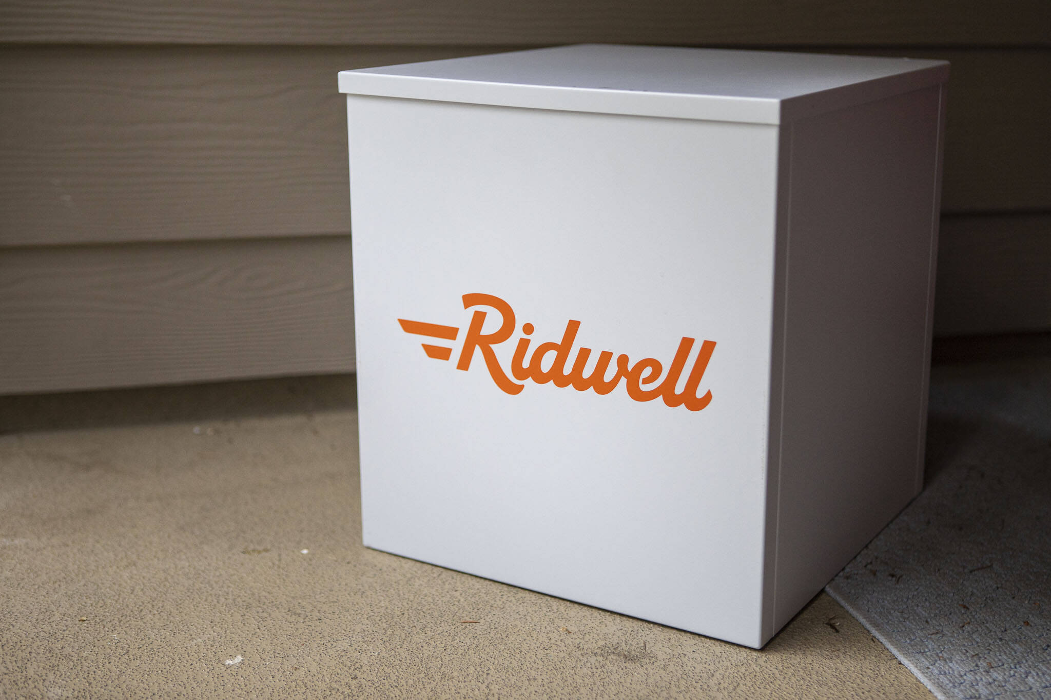 A box for the Ridwell recycling program at the reporter’s home in Bothell, Washington on April 30, 2024. (Annie Barker / The Herald)