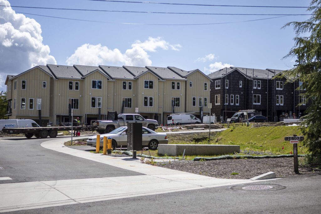 Construction occurs at 16104 Cascadian Way near Mill Creek, Washington on Tuesday, May 7, 2024. (Annie Barker / The Herald)

