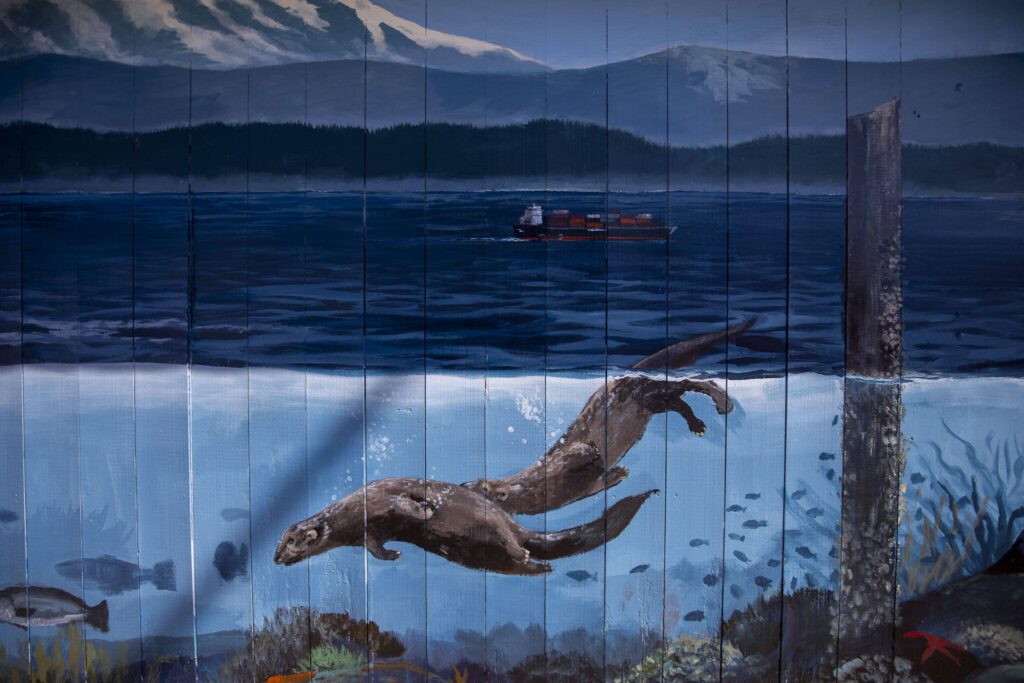 A mural by Gina Ribaudo at the intersection of Colby and Pacific for the Imagine Children’s Museum in Everett, Washington on Thursday, May 9, 2024. (Annie Barker / The Herald)
