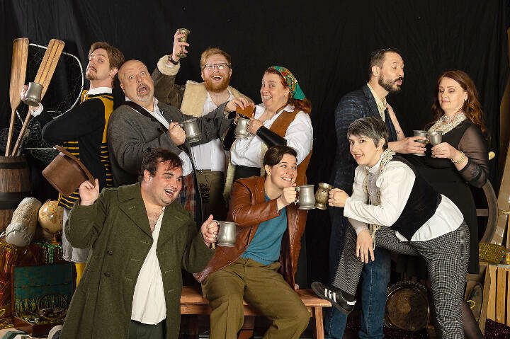 The cast of “Twelfth Night,” running May 24-June 9 at the Red Curtain Arts Center in Marysville, includes (from back left) Adam Nyhoff, Robert Bogue, Jordan Mielbrecht, Gina Wilhelm, Ben St. Hilaire and Britta Grass; (from front left) Drew Sage, Vee Gilman and Rose Yurcina. (Red Curtain Foundation for the Arts)