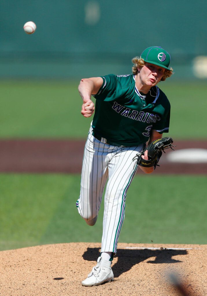 Edmonds-Woodway sophomore Lukas Wanke has been one of the stalwarts on the Warriors’ pitching staff this season. (Ryan Berry / The Herald)
