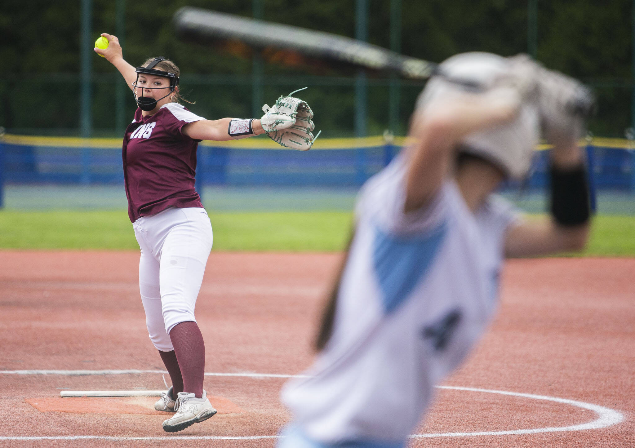 Cascade’s Mia Walker pitches during the 3A state softball tournament game against Gig Harbor on Thursday, May 23, 2024 in Lacey, Washington. (Olivia Vanni / The Herald)