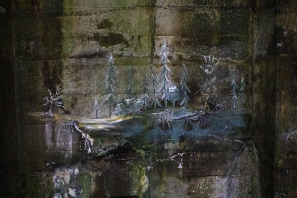 Graffiti inside a snowshed tunnel along the Iron Goat Trail in Leavenworth, Washington on Sunday, May 19, 2024. (Annie Barker / The Herald)
