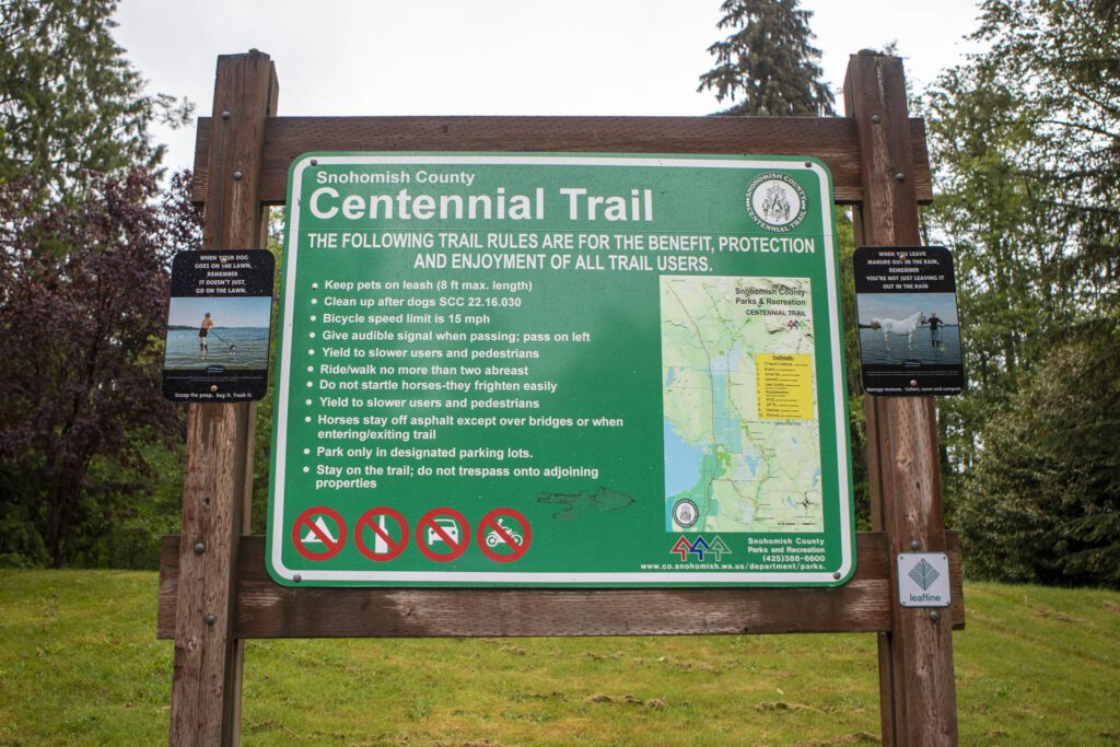 The Centennial Trail Rhododendron Trailhead in Lake Stevens, Washington on Sunday, May 19, 2024. (Annie Barker / The Herald)

