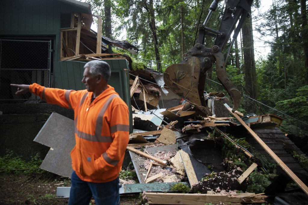 Mountlake Terrace maintenance crew Kevin Harris talks about “the bunkers” on June 10, 2024 in Mountlake Terrace. (Olivia Vanni / The Herald)
