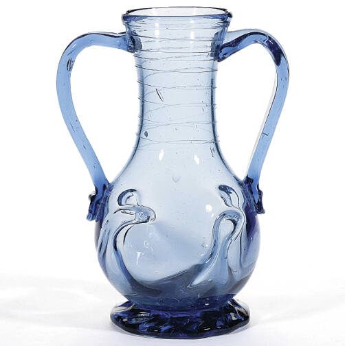 This medium blue vase was made in the early 20th century with techniques from the early days of American glassmaking. (Jeffrey S. Evans)