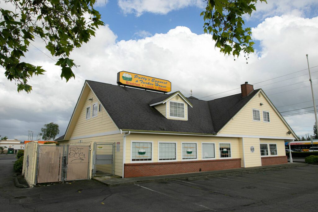 Patty’s Eggnest & Turkey House at 4th and 128th sits on property acquired by Sno-Isle Libraries as part of the Mariner Community Campus project, pictured on Tuesday, June 4, 2024, in Everett, Washington. (Ryan Berry / The Herald)
