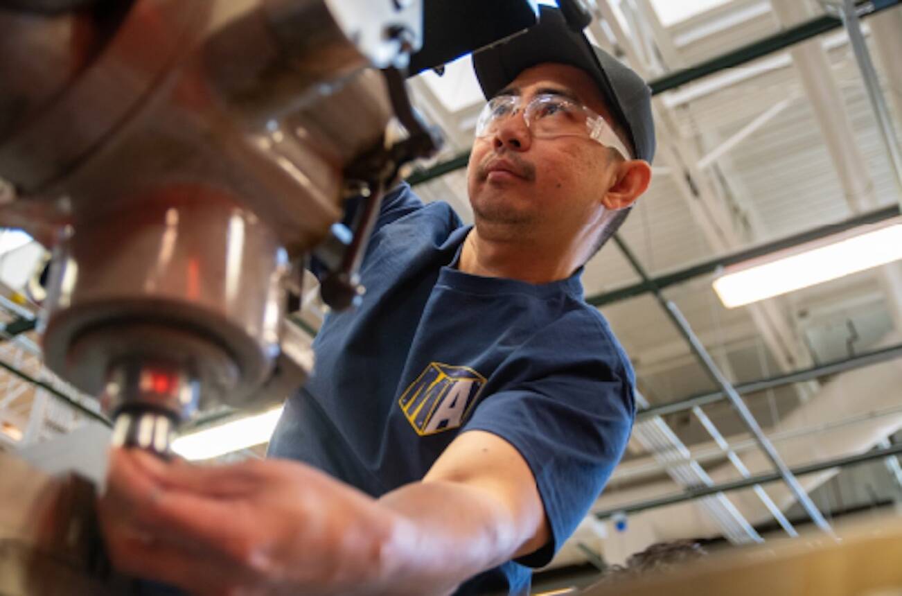 Manufacturing Academy student works on a project in May 2023 at Advanced Manufacturing Apprenticeships’ Green River College Manufacturing Academy cohort. (Photo provided by AJAC)