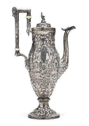 American silversmith Samuel Kirk was in business with his sons when they made this scenic coin silver coffee pot. (Leland Little)