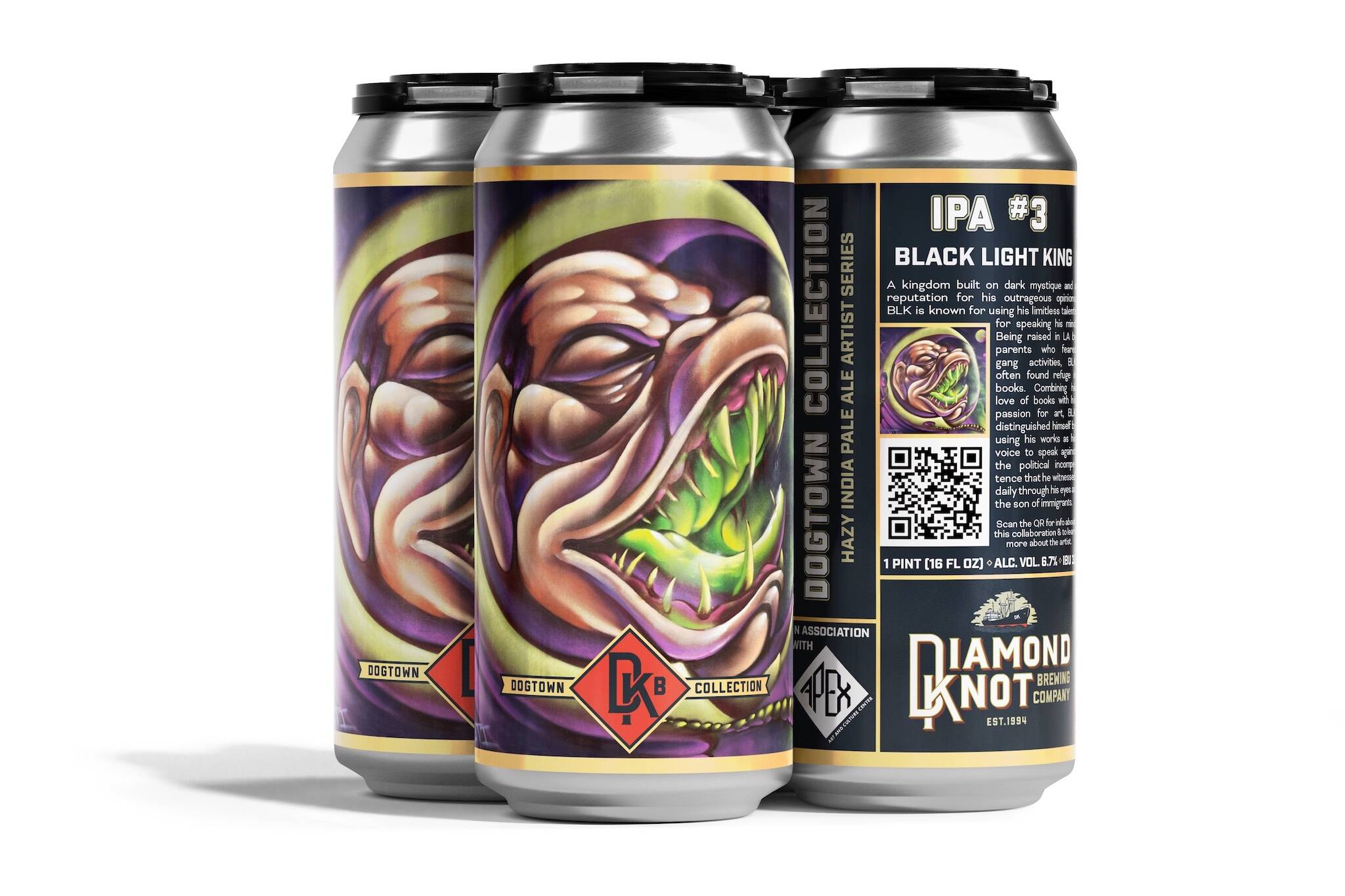 Diamond Knot is partnering with APEX Art Culture Center to mix APEX’s Dogtown Collection artwork with its beer cans. (Photo provided by Diamond Knot Brewing Company)