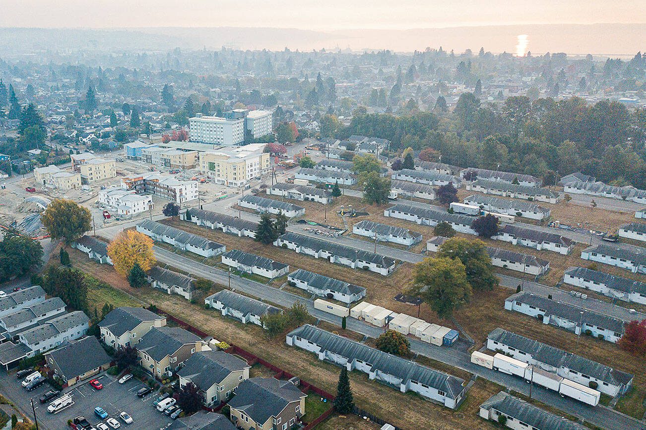 Everett Housing Authority is asking for city approval for its proposed development of 16 acres of land currently occupied by the vacant Baker Heights public housing development on Tuesday, Oct. 18, 2022, in Everett, Washington. (Olivia Vanni / The Herald)