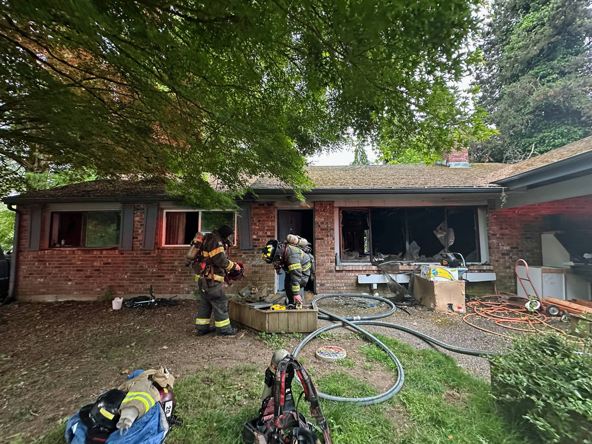 A house fire seriously injured two people Friday evening, June 14, in Edmonds, Washington. (Courtesy of South County Fire.)