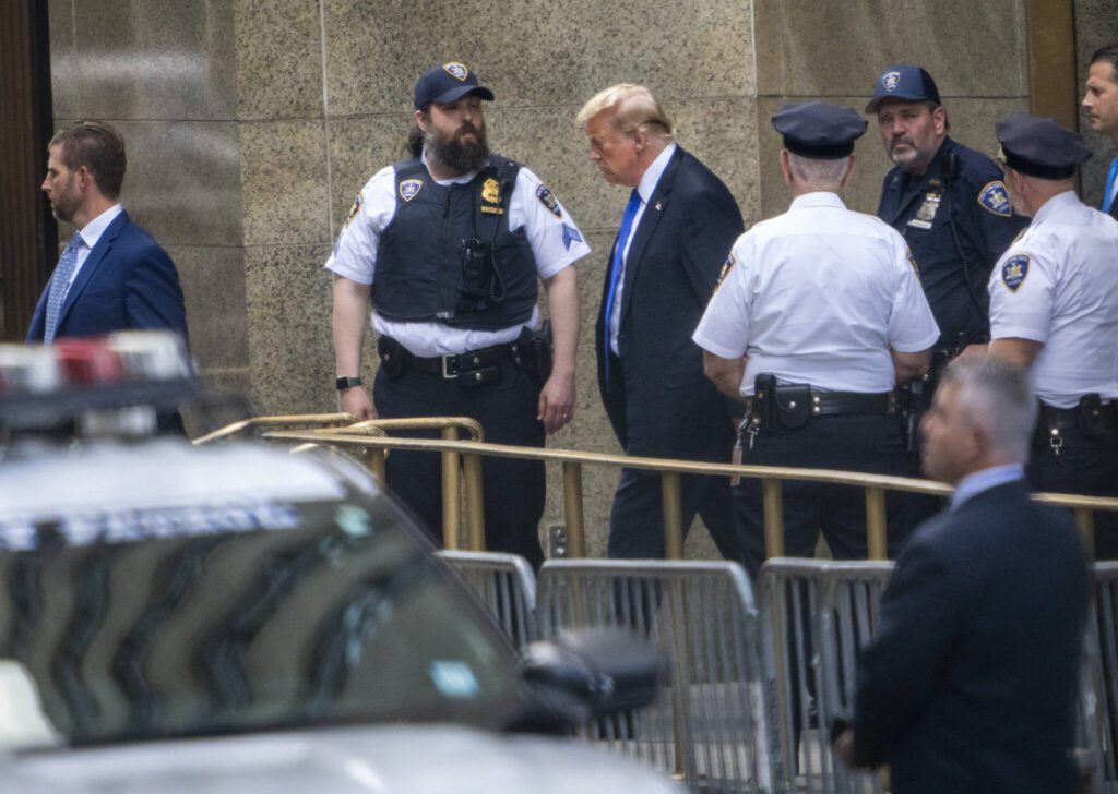 Former President Donald Trump exits the courthouse after being found guilty of all counts in his criminal trial at New York State Supreme Court in New York, on Thursday, May 30, 2024. Trump has been convicted of falsifying records to cover up a sex scandal that threatened his ascent to the White House in 2016, part of a scheme that prosecutors described as a fraud on the American people. He is the first American president to be declared a felon. (Doug Mills/The New York Times)
