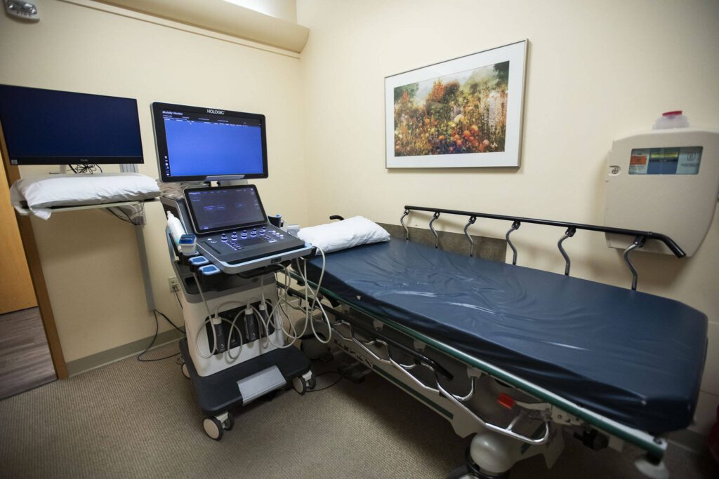 Inside one of the ultrasound rooms at the Comprehensive Breast Center on Wednesday, July 10, 2024, in Everett, Washington. (Olivia Vanni / The Herald)
