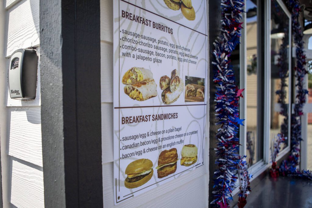 Part of the menu at Ruby’s Espresso in Everett, Washington on Tuesday, July 2, 2024. (Annie Barker / The Herald)
