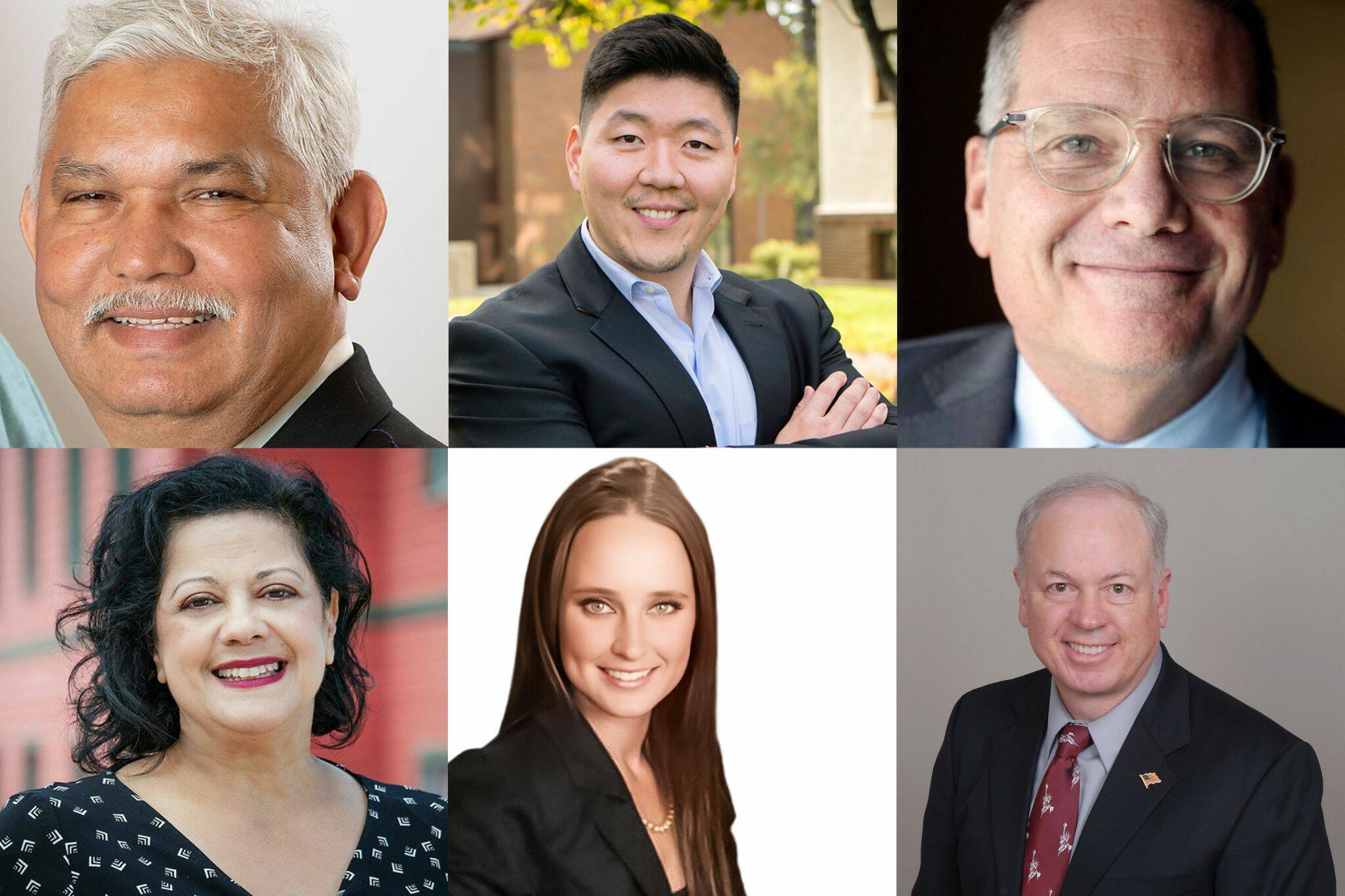 Top row: Riaz Khan, left, Jason Moon, Strom Peterson. Bottom row: Lillian Ortiz-Self, left, Kristina Mitchell, Bruce Guthrie
