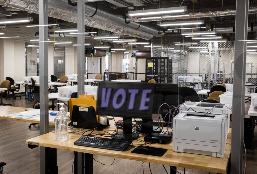 Inside one of the main rooms of the Elections Center on Tuesday, July 9, 2024 in Everett, Washington. (Olivia Vanni / The Herald)
