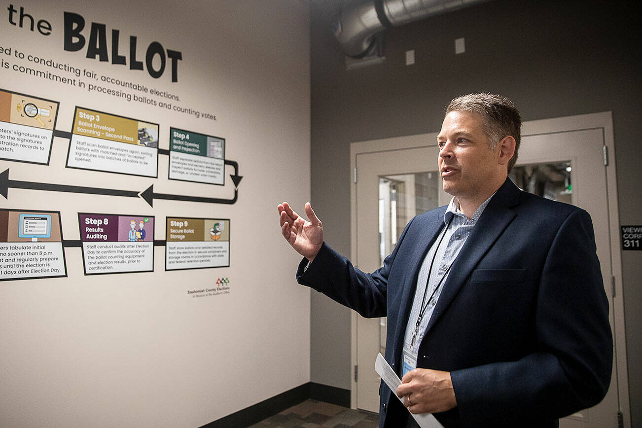 Snohomish County Auditor Garth Fell talks about the new Elections Center during a tour on Tuesday, July 9, 2024 in Everett, Washington. (Olivia Vanni / The Herald)