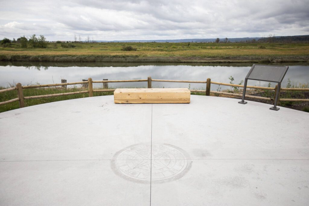 A bench looks out over the Stillaguamish River on Thursday, July 25, 2024 in Stanwood, Washington. (Olivia Vanni / The Herald)
