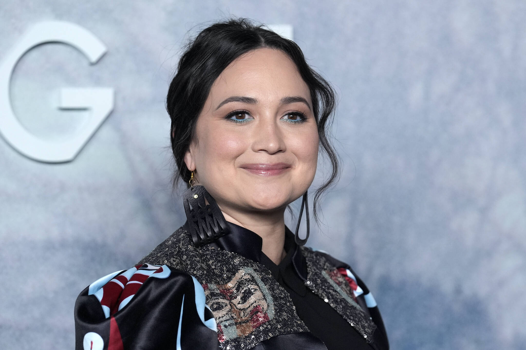 Lily Gladstone poses at the premiere of the Hulu miniseries “Under the Bridge” at the DGA Theatre, Monday, April 15, 2024, in Los Angeles. (AP Photo/Chris Pizzello)