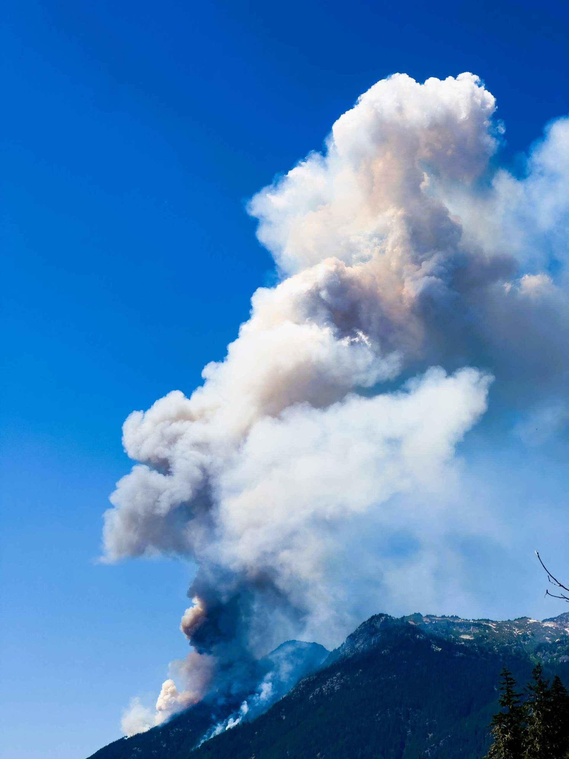 A smoke plume from the Miners Complex is visible Saturday. (Provided photo)