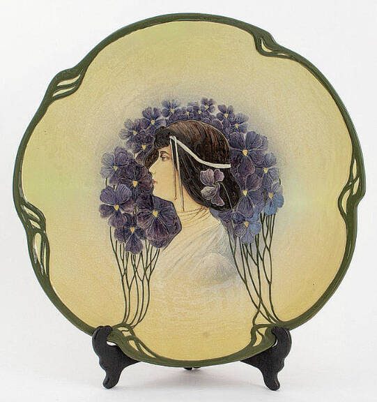 This charger was made by the famous German ceramic company Mettlach in the Jugendstil of the early 20th century. If you think it looks like art nouveau, that’s because it is. (Auctions at Showplace)