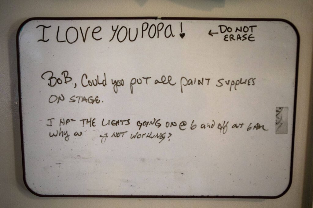 A note to Curt Shriner from his late granddaughter Veronica Calhoun at the Historic Everett Theatre in Everett on July 24, 2024. (Annie Barker / The Herald)
