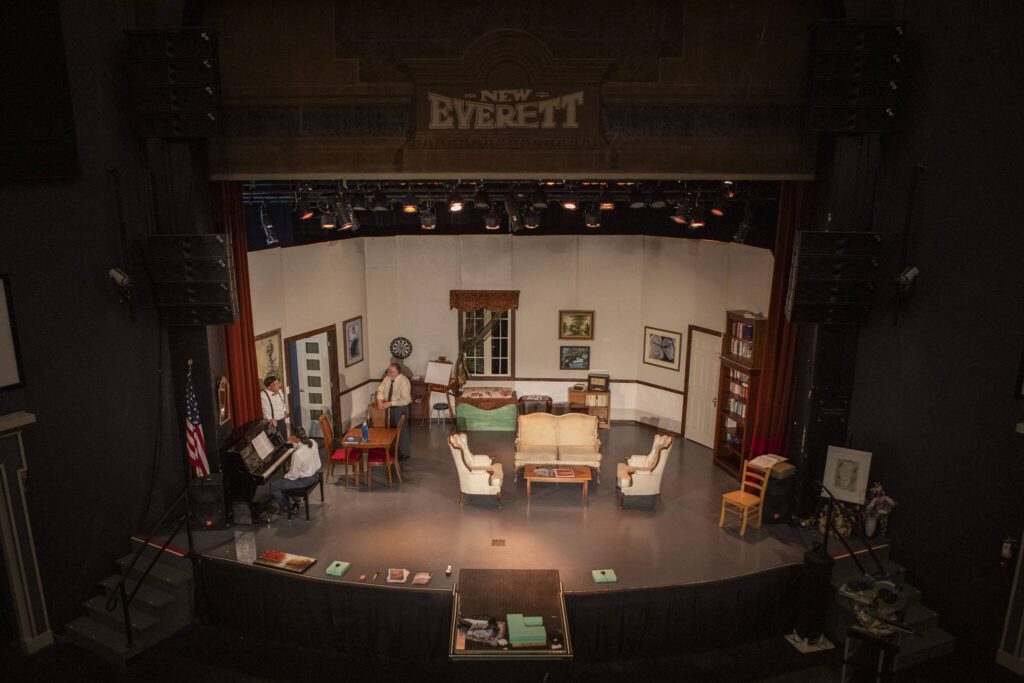 Actors prepare for rehearsal for The Curious Savage at the Historic Everett Theatre in Everett on July 24, 2024.(Annie Barker / The Herald)
