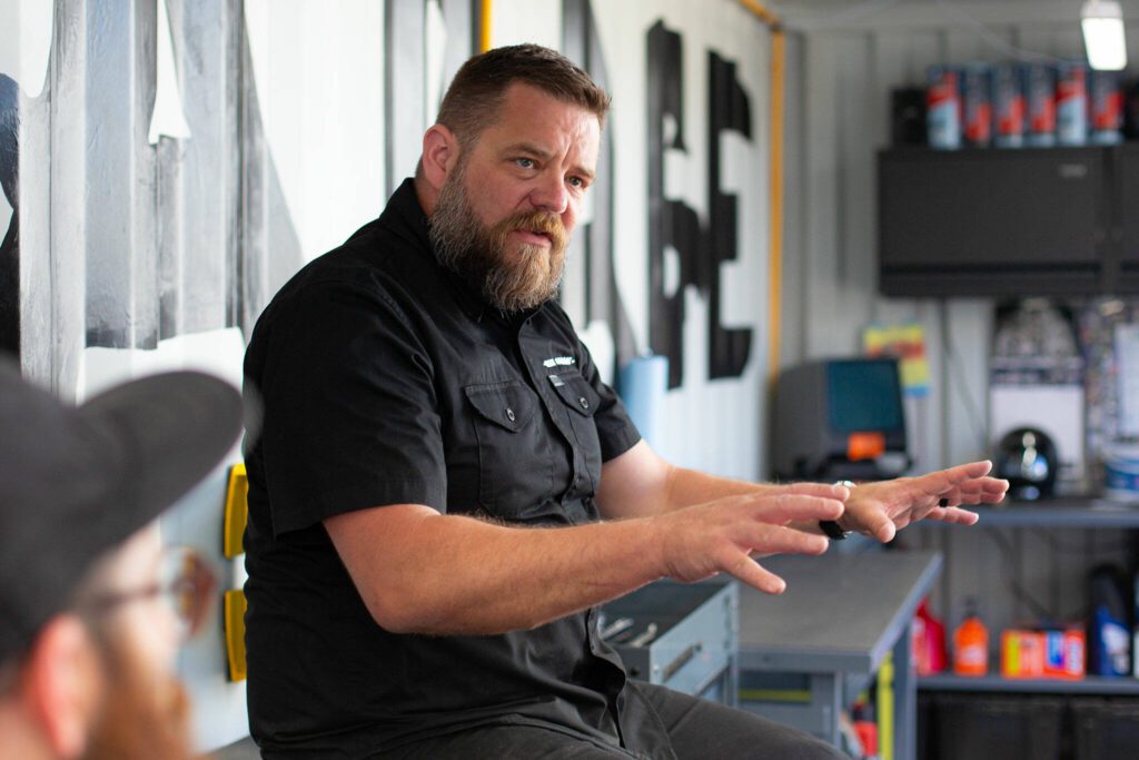 Luke Emerson, chaplain at Delta Garage, speaks about the program during an interview on July 5 in Everett.
