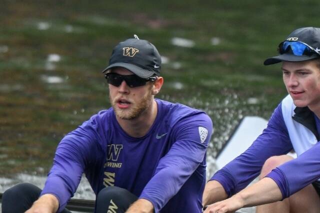 Everett Rowing Association alum Evan Olson (left) earned a bronze medal in Olympic rowing as a member of the U.S. men’s eight. (Photo courtesy of Chase Barrows)