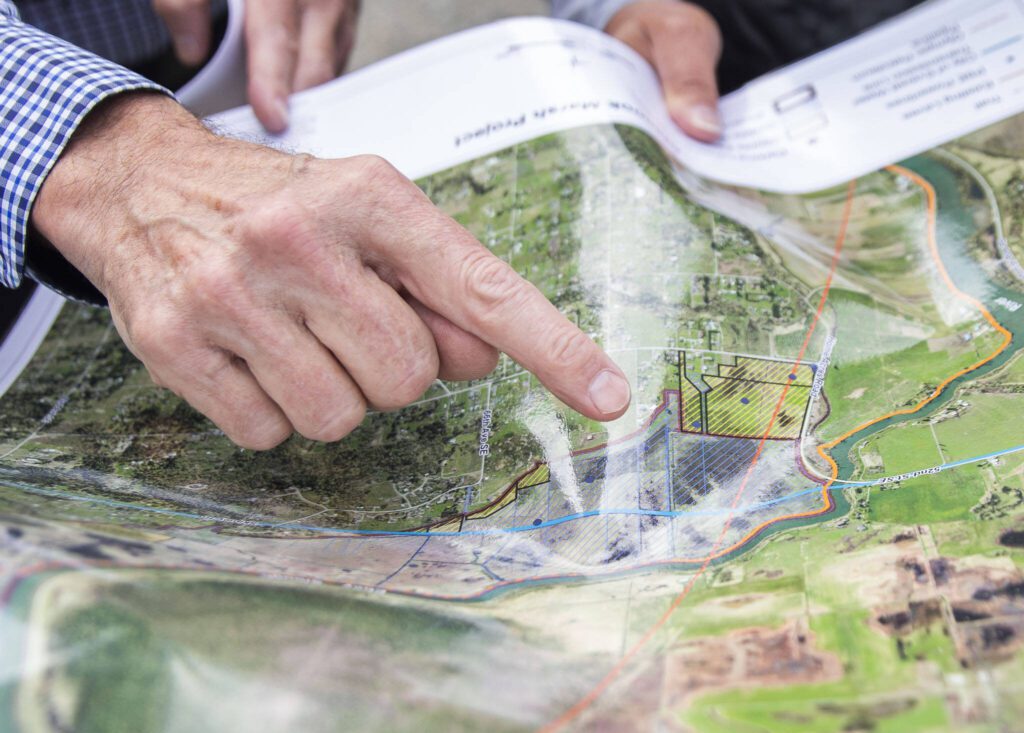 A map of the Chinook Marsh project site on Tuesday, Aug. 13, 2024 in Snohomish, Washington. (Olivia Vanni / The Herald)
