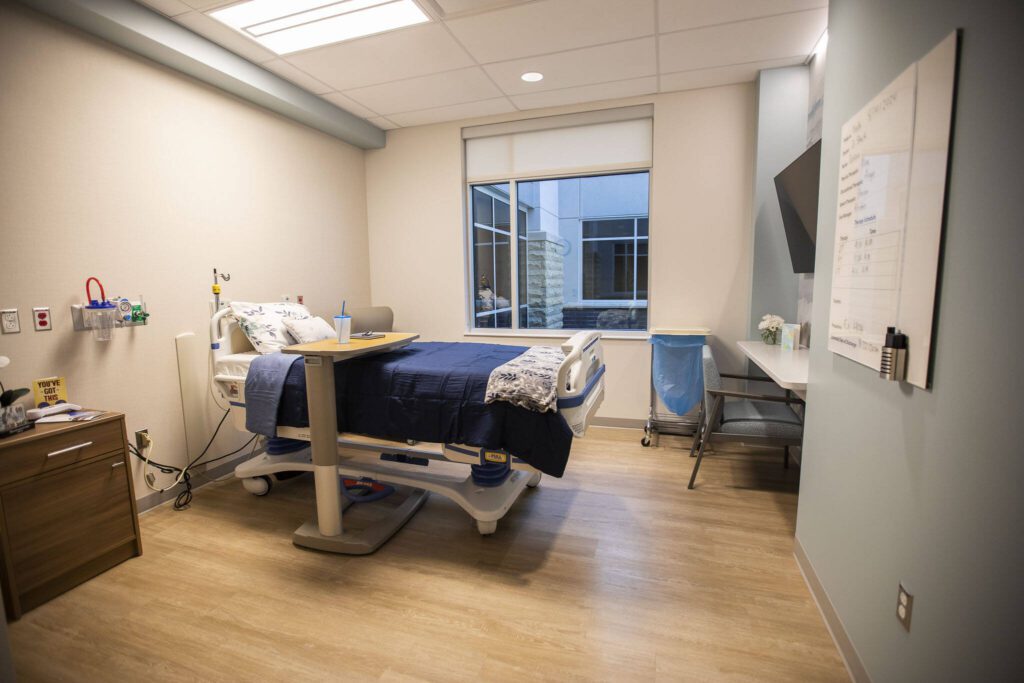 Inside a patient room in the new Providence Swedish Rehabilitation Hospital on Wednesday near Lynnwood. (Olivia Vanni / The Herald)
