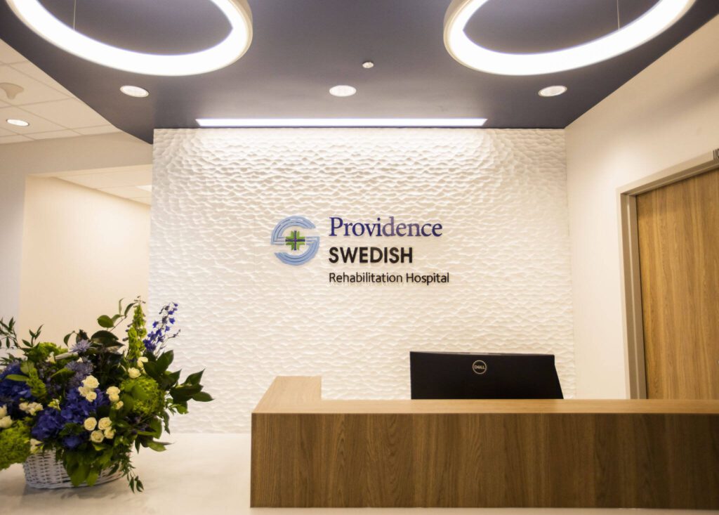 The lobby of the new Providence Swedish Rehabilitation Hospital on Wednesday near Lynnwood. (Olivia Vanni / The Herald)

