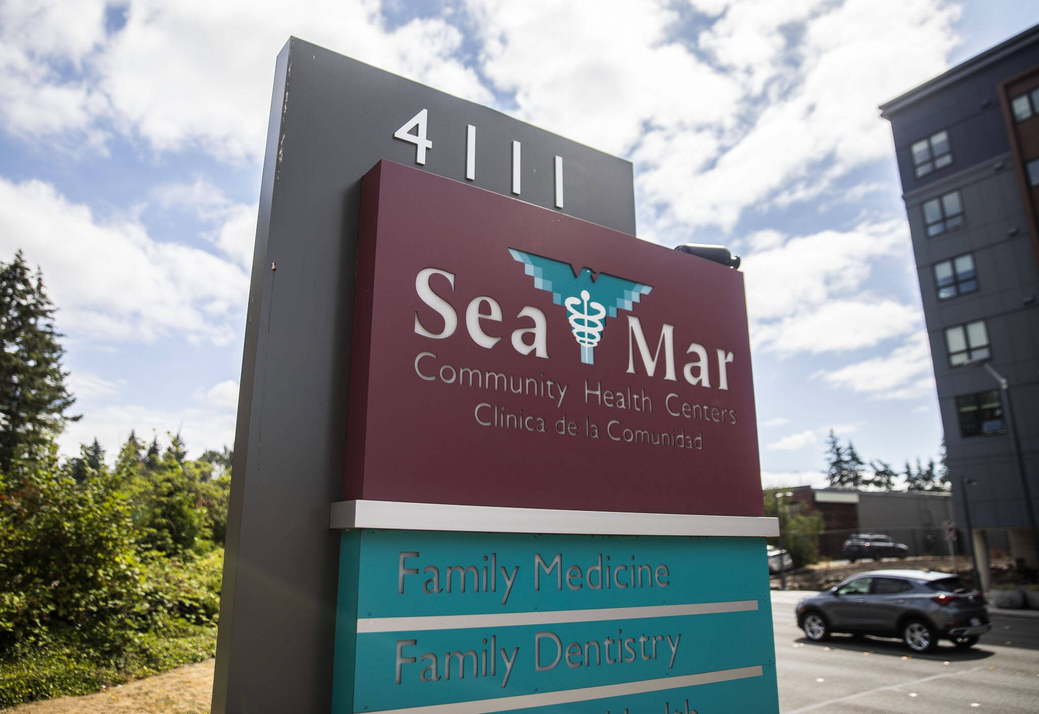 Sea Mar Community Health Centers sign on Monday, Aug. 12, 2024 in Lynnwood, Washington. (Olivia Vanni / The Herald)