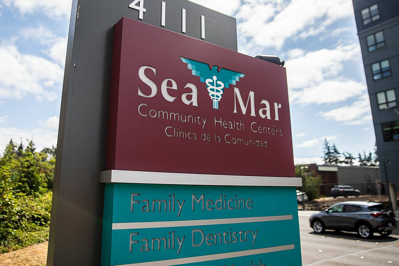 Sea Mar Community Health Centers sign on Monday, Aug. 12, 2024 in Lynnwood, Washington. (Olivia Vanni / The Herald)