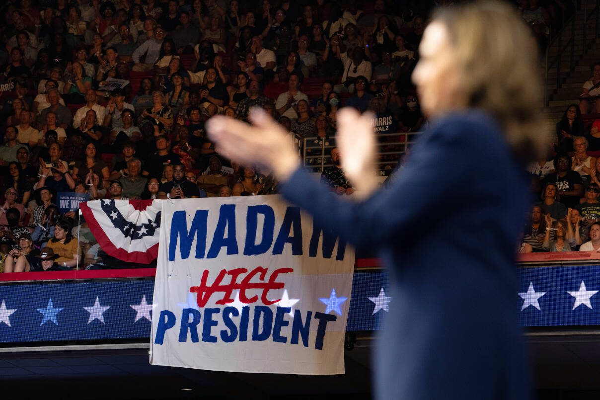 Attendees at a rally in Philadelphia where Vice President Kamala Harris, introduced Gov. Tim Walz of Minnesota as her running mate, on Aug. 6. (Erin Schaff / The New York Times)