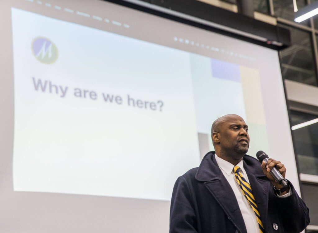 Superintendent Zachary Robbins speaks during the Marysville School District budget presentation in November 2023 in Marysville. (Olivia Vanni / The Herald)
