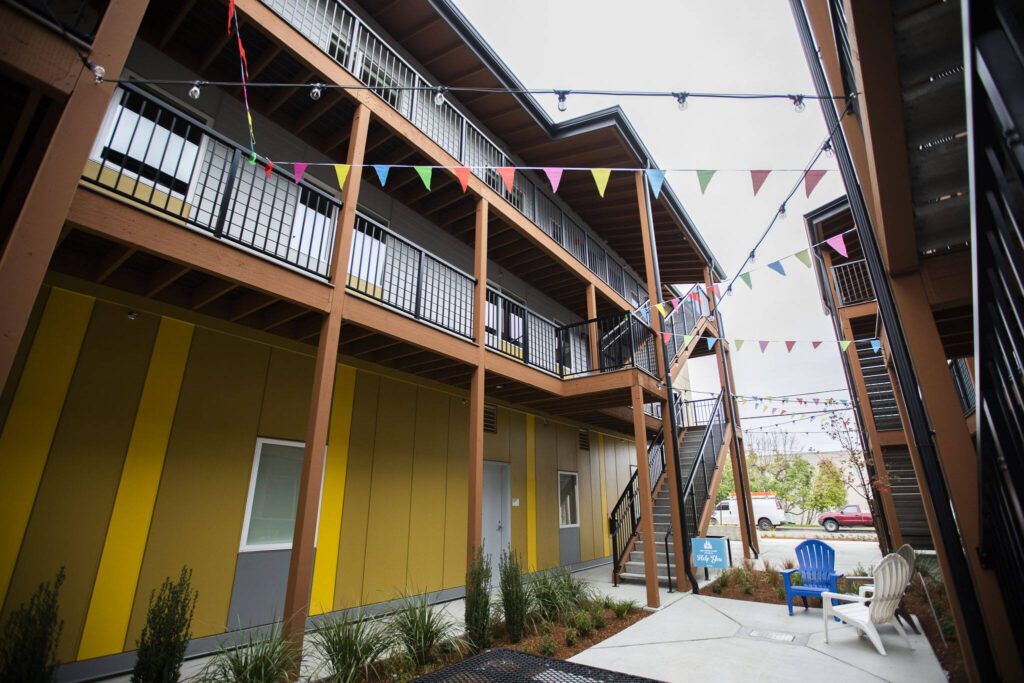 A patio area in the new Housing Hope Madrona Highlands complex on Tuesday, Oct. 15, 2024 in Edmonds, Washington. (Olivia Vanni / The Herald)
