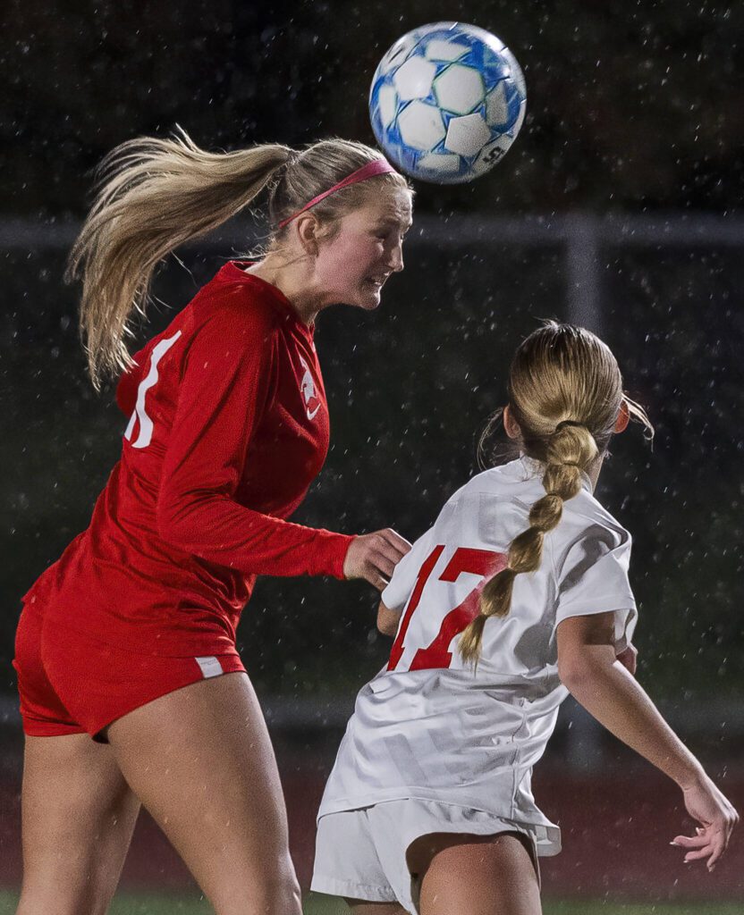 during the 3A district game on Thursday, Oct. 31, 2024 in Stanwood, Washington. (Olivia Vanni / The Herald)
