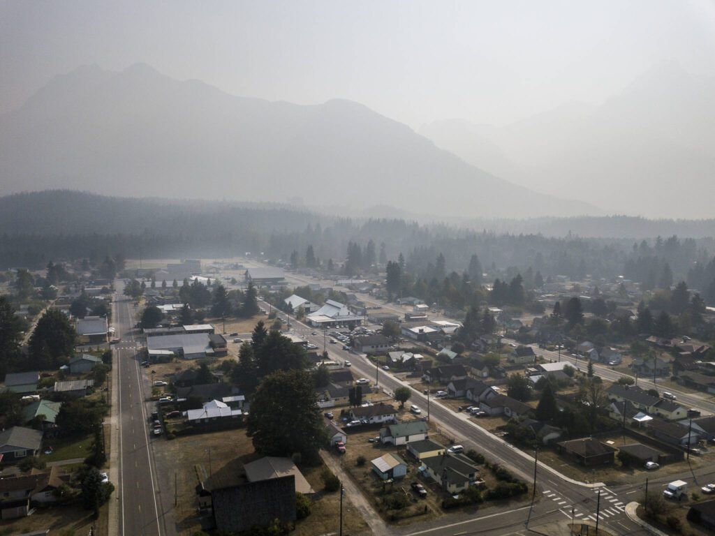 Wildfire smoke builds over Darrington on Friday, Sept. 11, 2020 in Darrington, Wa. (Olivia Vanni / The Herald)
