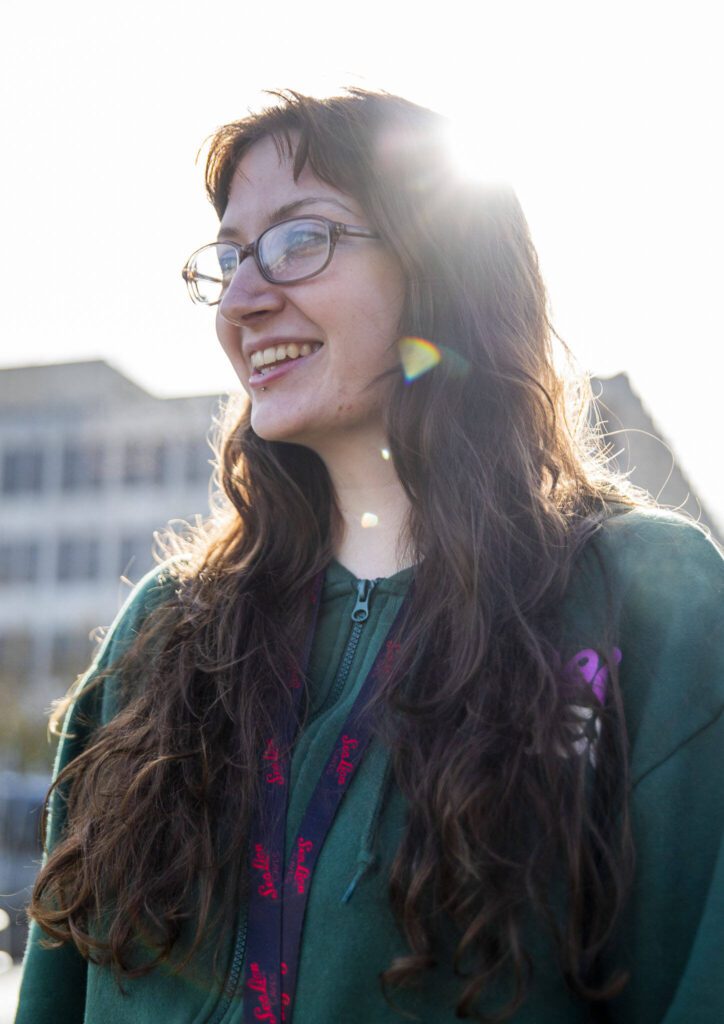 Kayla Rowland, 23, at the Snohomish County Campus on Election Day on Tuesday, Nov. 5, 2024 in Everett, Washington. (Olivia Vanni / The Herald)

