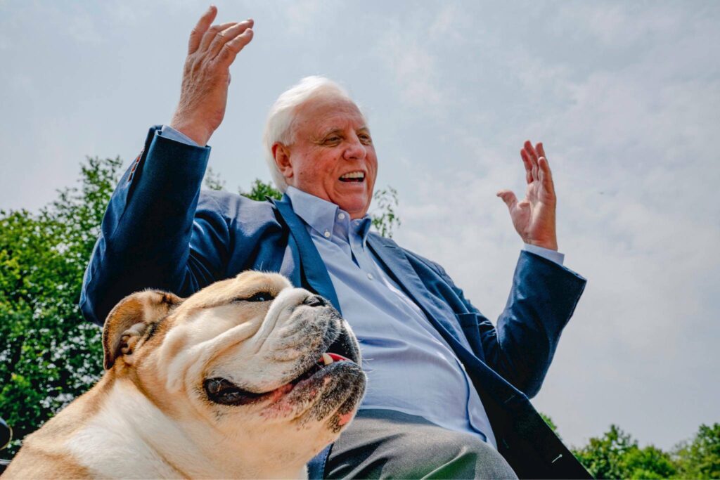 West Virginia Gov. Jim Justice speaks to reporters in Hambleton, W.Va., last year. As expected, Justice won the seat left open by the retirement of Sen. Joe Manchin III, putting the GOP one seat away from a majority, but critical seats remained up for grabs. (Shuran Huang / The New York Times)

