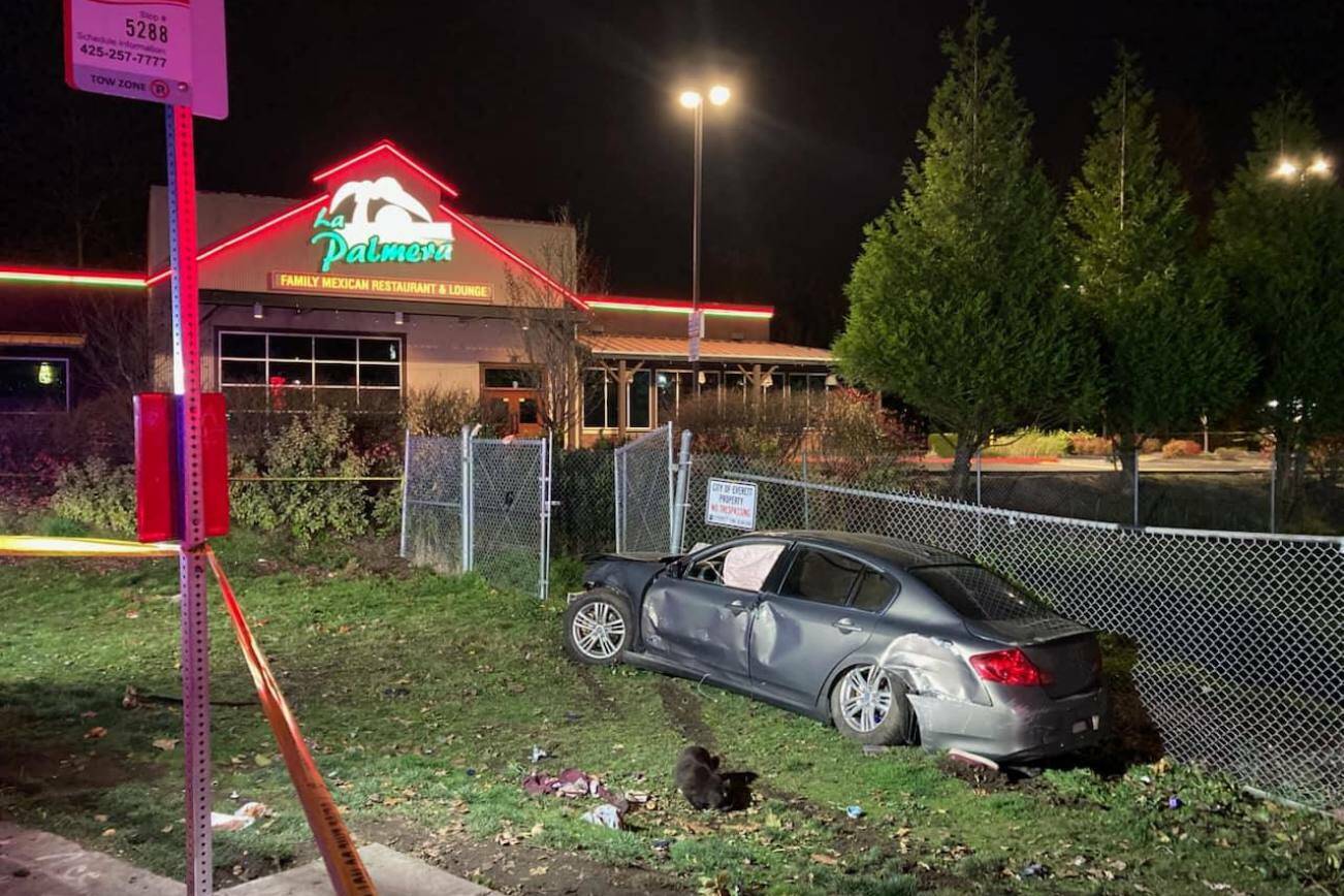 Police believe a driver fled a traffic stop and crashed into five people Saturday morning in Everett. (Photo provided by the Everett Police Department)